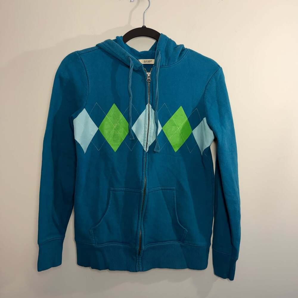 Vintage Y2K Old Navy Argyle Zip Hoodie Size Small Emma Liz Kid-core
